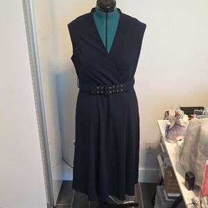 Calvin Klein Dark Blue Wrap Midi Dress With Pockets US 16
